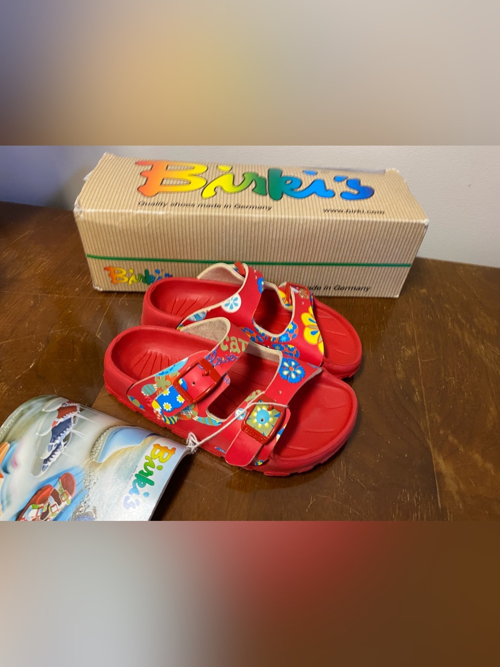 Birki's Kids Red Floral Adjustable Sandals